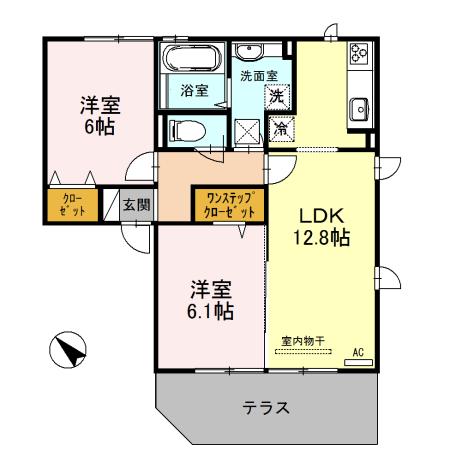 サニーヒルズ 泉大津 C棟(2LDK/1階)の間取り写真