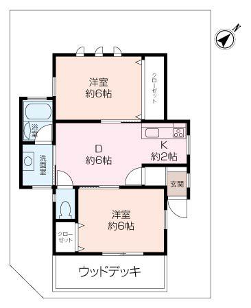グランデール岩戸(2DK/2階)の間取り写真