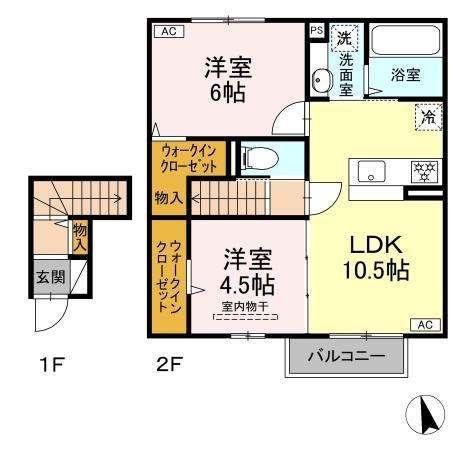 トリシア エンテレイア(2LDK/2階)の間取り写真