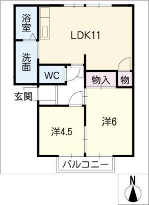 名鉄各務原線 二十軒駅 徒歩33分 2階建 築34年(2LDK/2階)の間取り写真