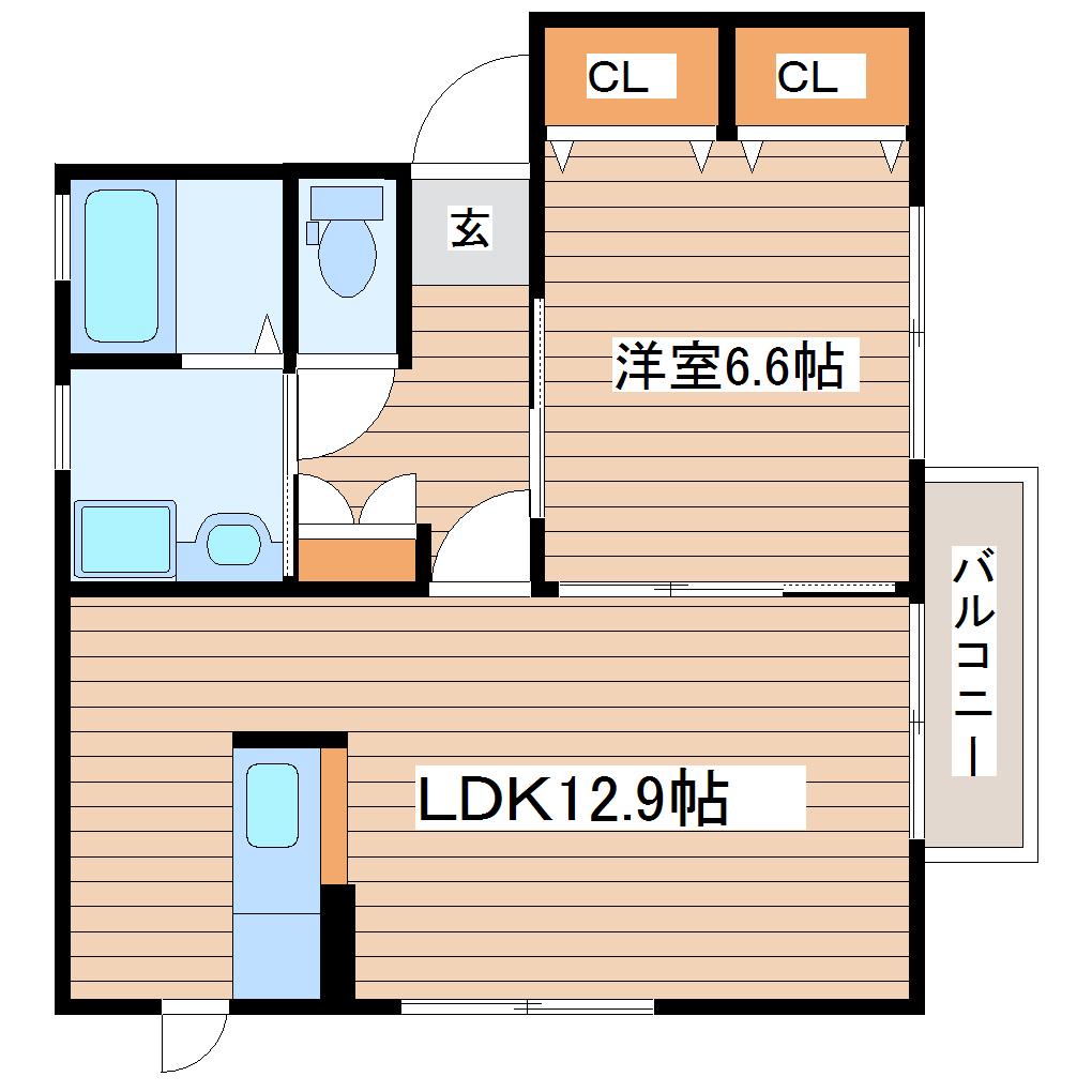 ファミールかんのII(1LDK/2階)の間取り写真