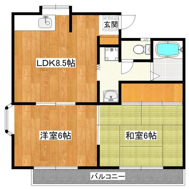 チェリーハイツB棟(2DK/1階)の間取り写真
