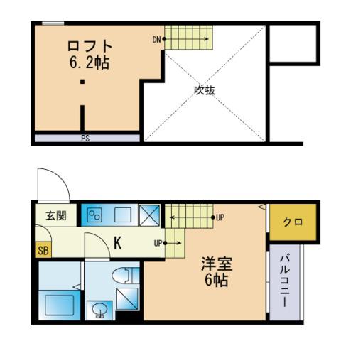 セレニティハイム(ワンルーム/2階)の間取り写真