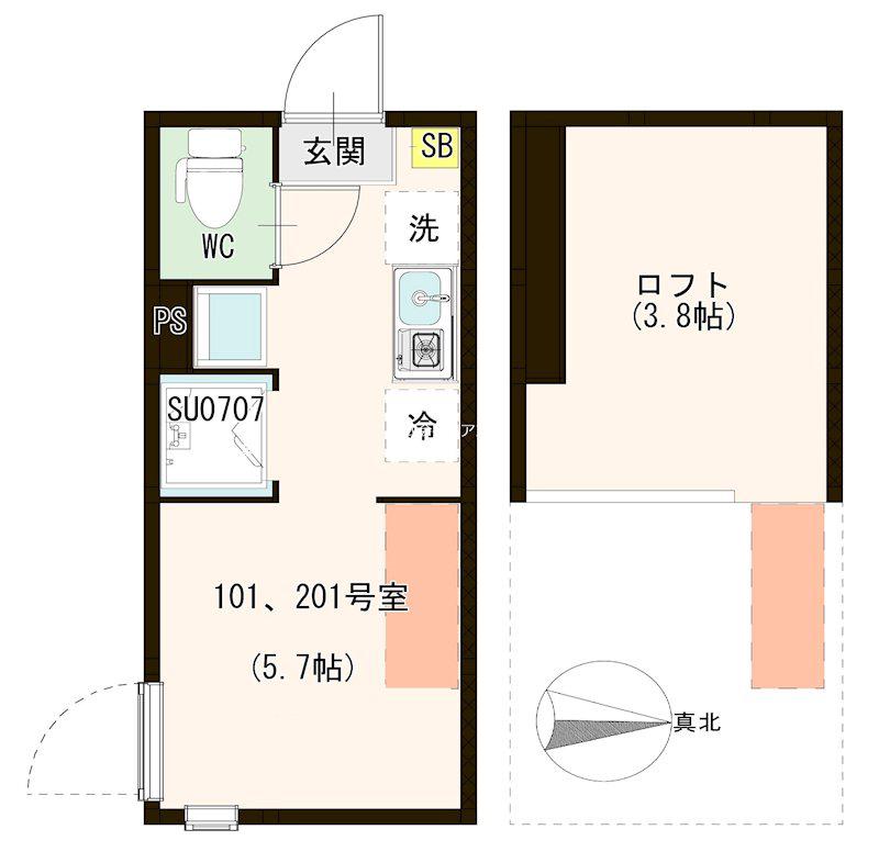 ハーモニーテラス千住宮元町(ワンルーム/2階)の間取り写真