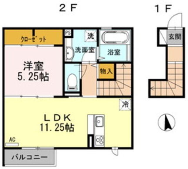 プロムナード アンドゥ ドゥ(1LDK/2階)の間取り写真