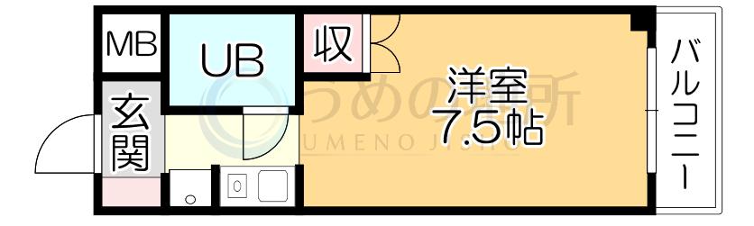 豊国スカイマンション久留米南(ワンルーム/4階)の間取り写真