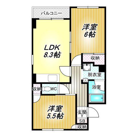 セレネ藤井寺(2LDK/3階)の間取り写真