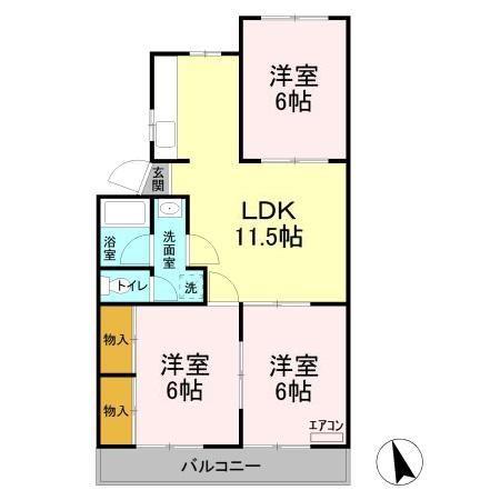 第3山忠マンション(3LDK/4階)の間取り写真