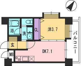 コンダクト福岡東(1DK/8階)の間取り写真