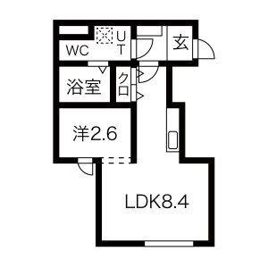 メリディアン北仙台(1LDK/1階)の間取り写真