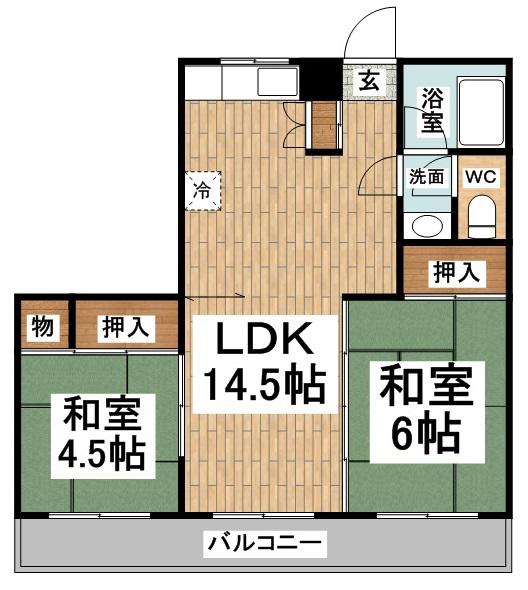 三鷹台サンハイツ 当社管理物件(2LDK/1階)の間取り写真