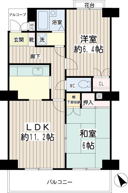 サニーテラス西寺尾(2LDK/6階)の間取り写真