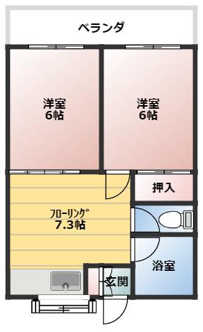 メゾンキャッスルII(2DK/2階)の間取り写真
