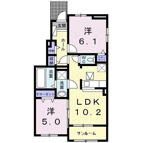 グランテージ西出水サウス(2LDK/1階)の間取り写真