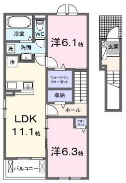ラフィーネ・ヴィシン(2LDK/2階)の間取り写真