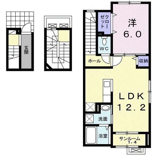ルーフ ウェーブ笹崎A(1LDK/3階)の間取り写真