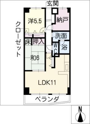 サンライズ大国屋館桜本町202(2LDK/2階)の間取り写真