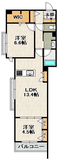 シティライツ中山寺(2LDK/3階)の間取り写真