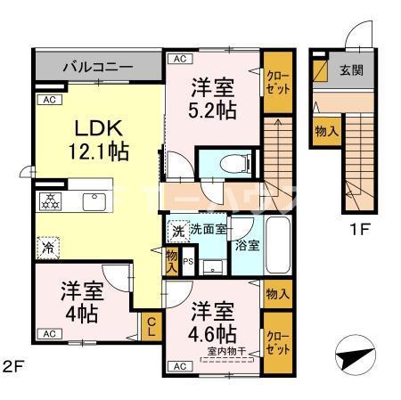 コンフォールヴィラージュ(3LDK/2階)の間取り写真