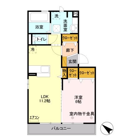 レグラス稲里 F(1LDK/1階)の間取り写真