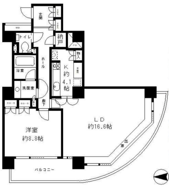 リバーポイントタワー(1LDK/13階)の間取り写真