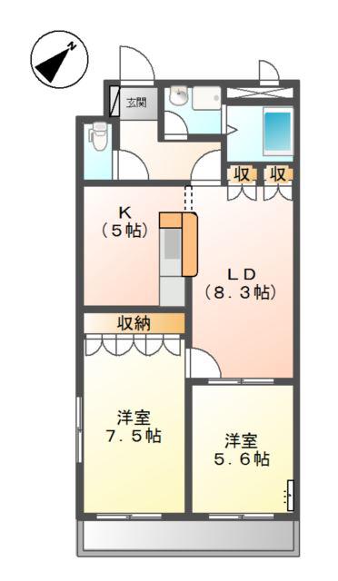 パレット伏見(2LDK/2階)の間取り写真