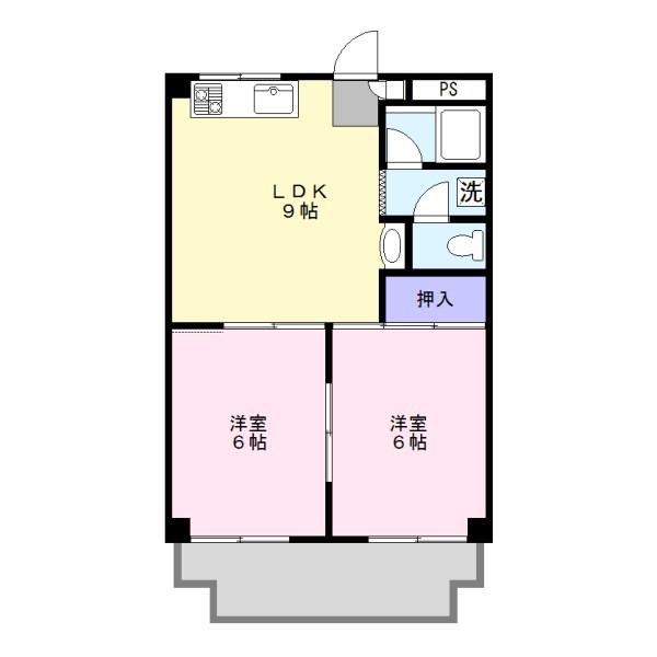 ハイネスたき(2LDK/2階)の間取り写真