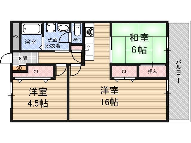 コスモハイツ(2LDK/4階)の間取り写真