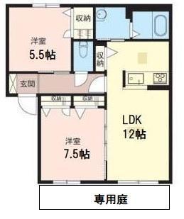 シャーメゾンロージーA棟(2LDK/1階)の間取り写真