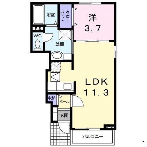 ベルメゾン彩A(1LDK/1階)の間取り写真