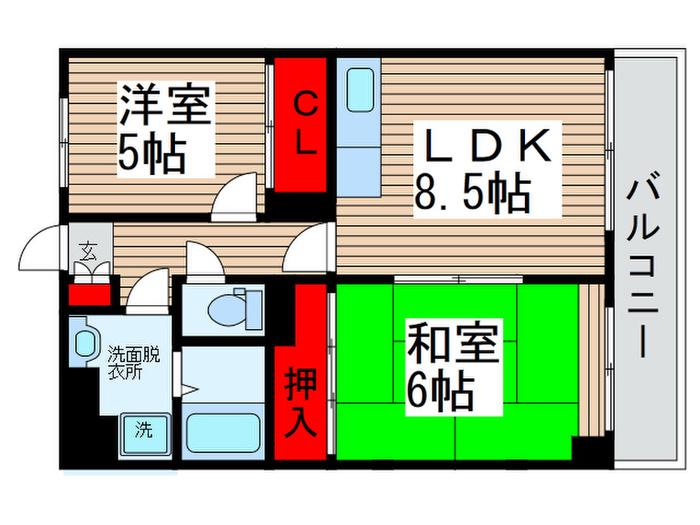グリーンアベニューTAKA(2LDK/2階)の間取り写真