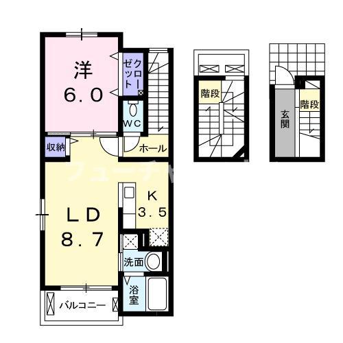 サンリット末広II(1LDK/3階)の間取り写真