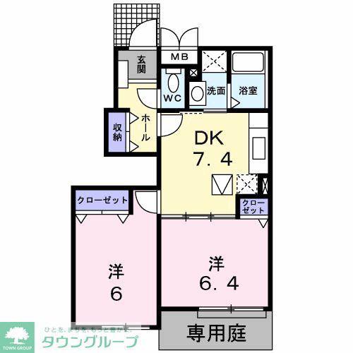 ハイビレッジD(2DK/1階)の間取り写真