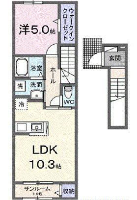 シャルマン南大分(1LDK/2階)の間取り写真