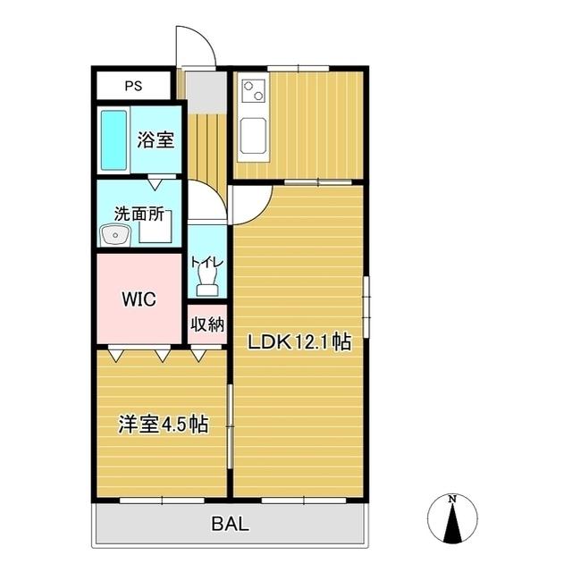 カレント湯郷II(1LDK/2階)の間取り写真