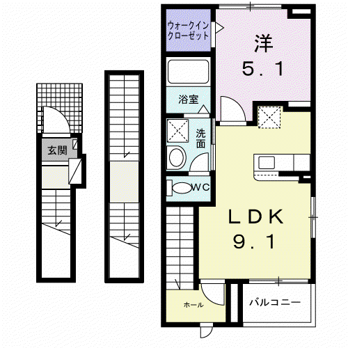 ティグレ(1LDK/3階)の間取り写真