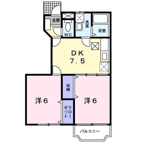 ミニョンヴィラ野寺道(2DK/1階)の間取り写真