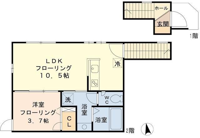 ラテール下北沢(1LDK/2階)の間取り写真