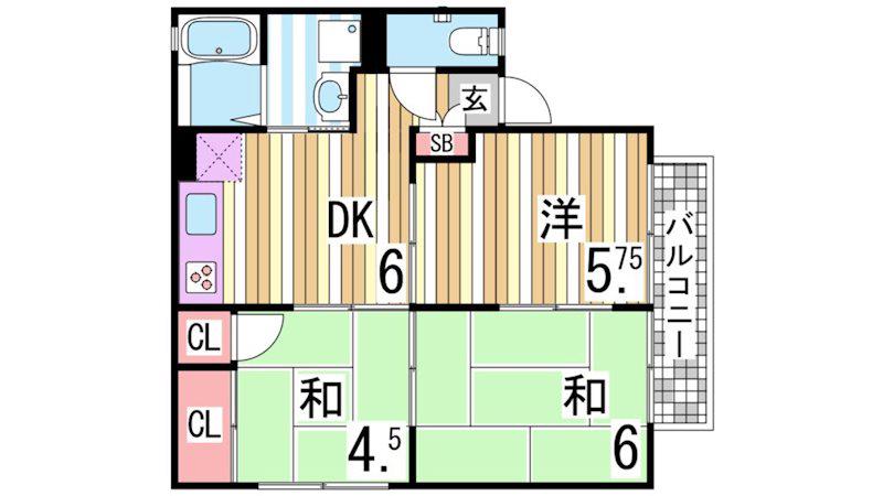 エステート塩屋山手B棟(3DK/2階)の間取り写真