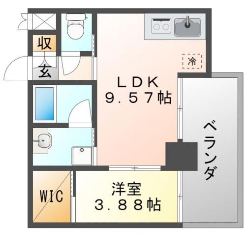 ノルデンタワー江坂プレミアム(1LDK/19階)の間取り写真