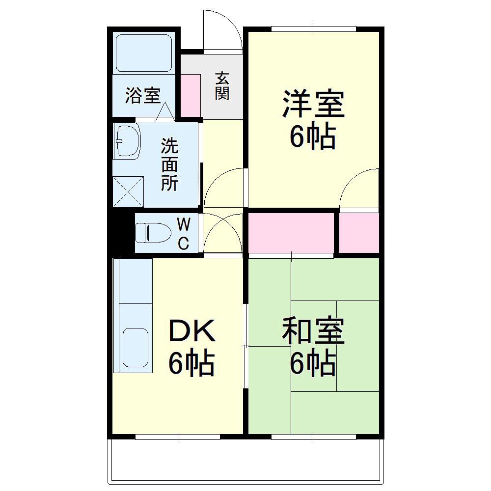 東海ホーム鴨江(2DK/1階)の間取り写真