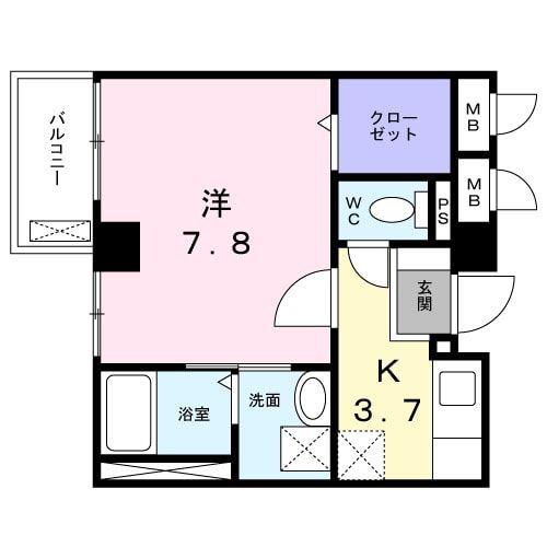 ライゼ イヅミヤ I(1K/2階)の間取り写真