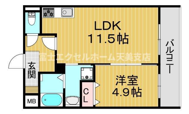EXハイツ公園南II(1LDK/1階)の間取り写真