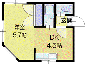 白い風船(1DK/1階)の間取り写真