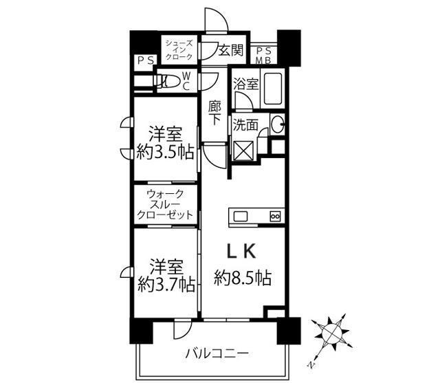 クリオラベルヴィ横濱サウス(2LDK/10階)の間取り写真