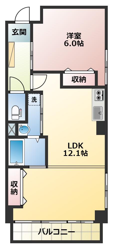 月村マンション10(1LDK/4階)の間取り写真