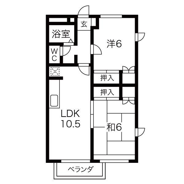 プロパティ中之町(2LDK/1階)の間取り写真