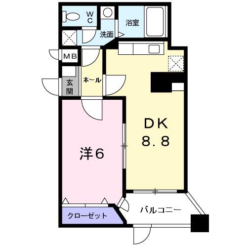 PARK岸和田Ⅱ(1DK/4階)の間取り写真