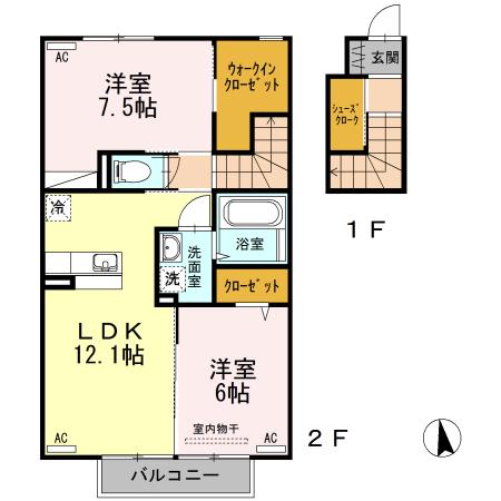 タマリスク(2LDK/2階)の間取り写真