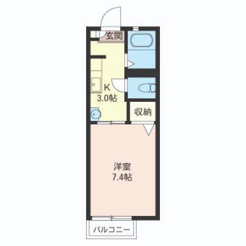 カーサ一条(1K/2階)の間取り写真